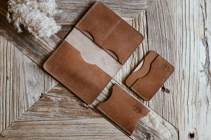 Zestaw biznesowy - portfel, wizytownik i etui na karty z wysokiej jakości skóry bydlęcej - jasny brąz-0